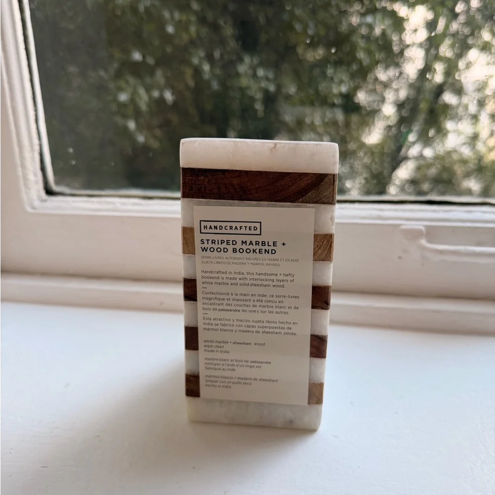 West Elm Striped Marble & Wood Bookend